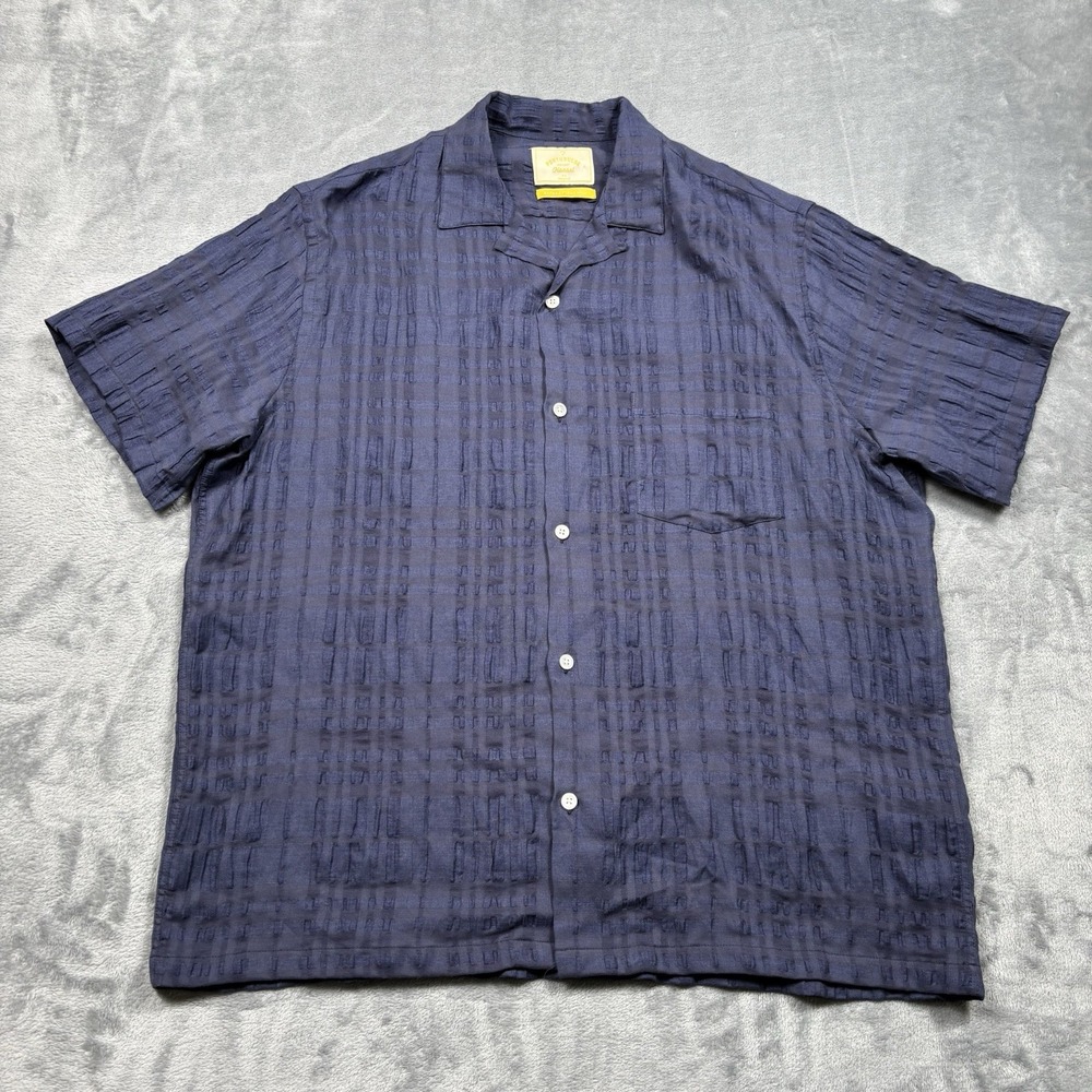 Portuguese Flannel Men XXL Blue Short Sleeve Textured Crupao Camp Shirt Portugal